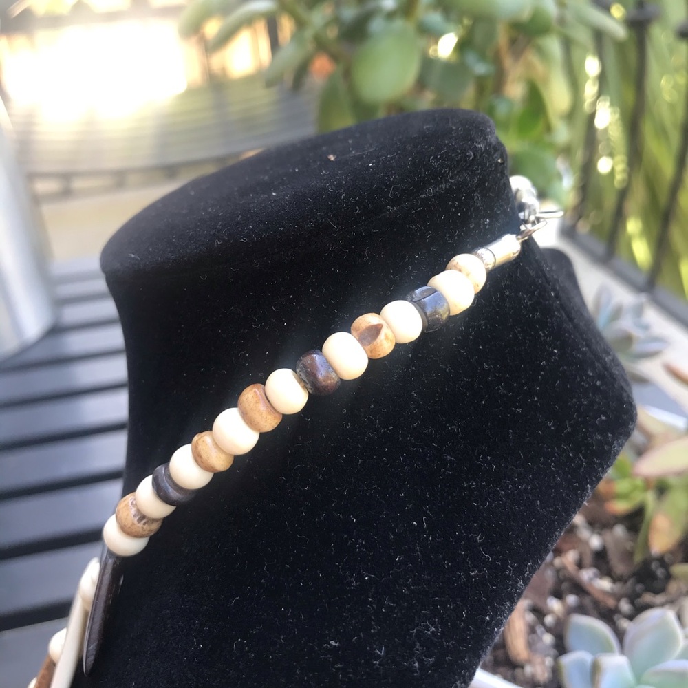 Egyptian Bone and Wood Necklace - Picture 4 of 11